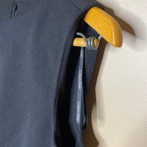 Sophisticated Black Calvin Klein Women’s Sleeveless Front Slit Knee Length Dress - Picture 9 of 13